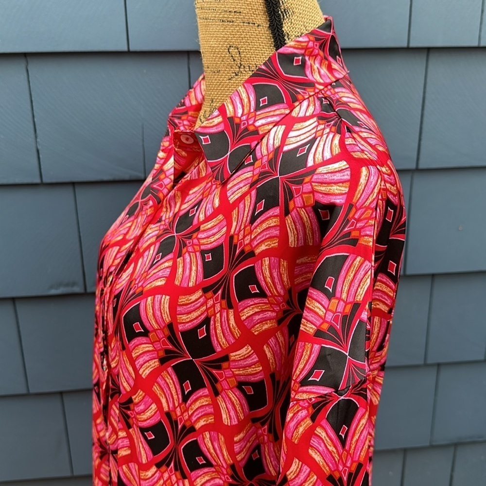 ❤️🩷❤️Elenza dress red pink black deco ruffle midi satin NWOT - Picture 8 of 13
